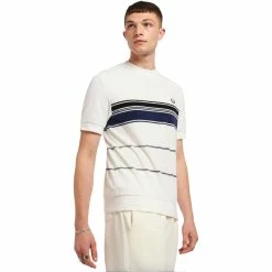 Fred Perry STRIPED TOWELLING T-SHIRT -Tom wood Shop fredperrySTRIPEDTOWELLINGT SHIRTSNOWWHITEXXLM8802 4