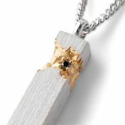 Tom Wood MINED CUBE PENDANT BLACK DIAMOND -Tom wood Shop tomwoodMINEDCUBEPENDANTBLACKDIAMOND925STERLINESILVER14KGOLD20.5IN.NP2018BD02S925 14K 4